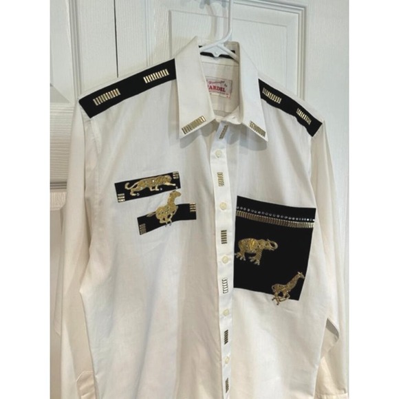 Vintage Mardel 80s Safari Animal Rhinestone Long Sleeve Button Down Shirt - Picture 2 of 7
